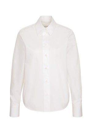 Witte lange mouwen shirt van gladde stof, met een spitse kraag, knoopsluiting aan de voorkant en een ronde zoom, met subtiele knoopaccenten.
