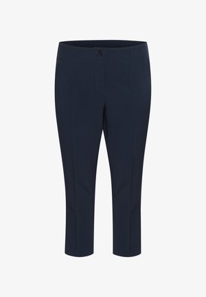 Tumed sinised lühikesed püksid, mis on valmistatud siledast kangast, esise nupuga kinni tõmmatavad, küljetaskud ja kohandatud lõige.