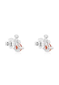 Orecchini in argento con un design floreale e dettagli in pietra arancione, finitura lucidat e chiusura a perno per una vestibilità sicura.