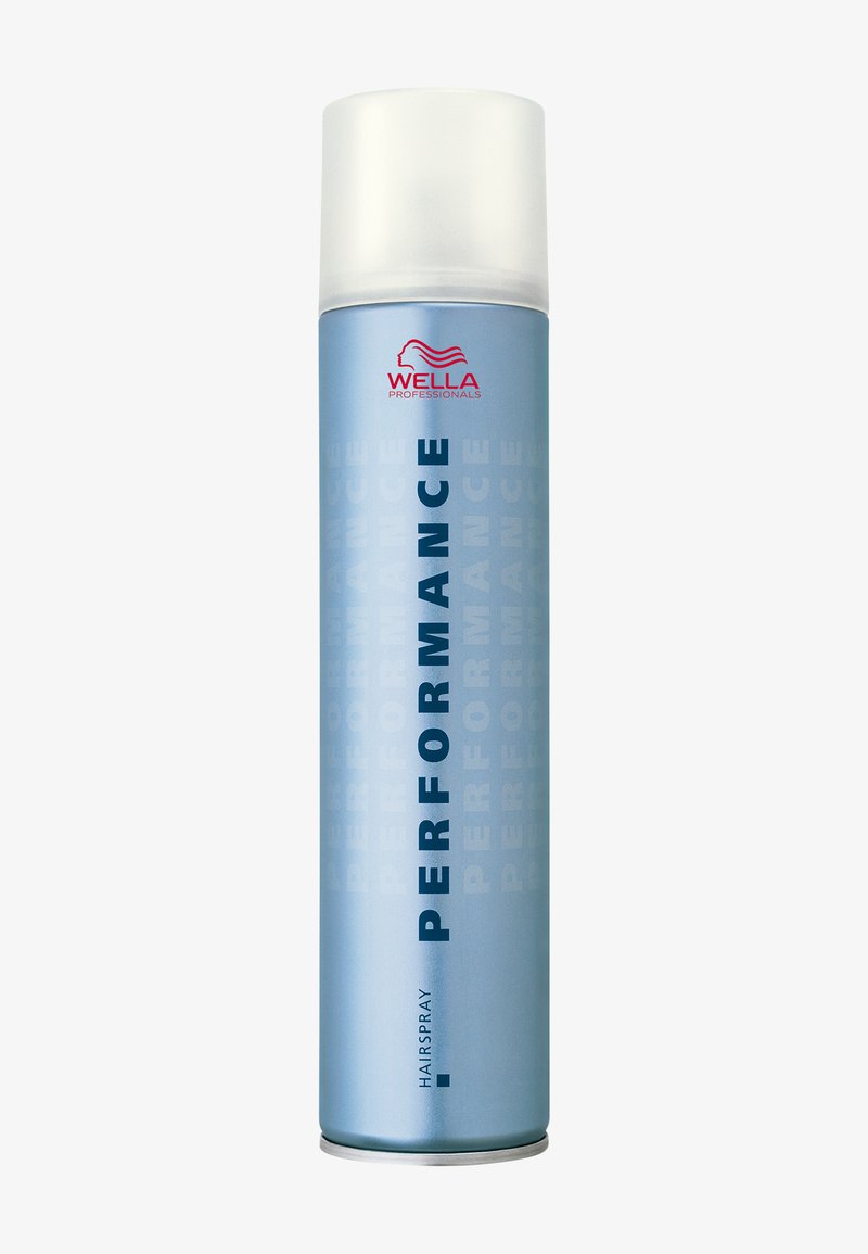 Een blauwe spuitbus haarlak met een matte afwerking. Het etiket bevat het merkembleem en het woord "PRESTATIE" prominent weergegeven.