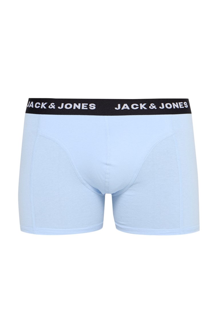 Bóxer de algodón azul claro con cintura elástica negra que presenta "JACK & JONES" en blanco. Diseñado con un ajuste ceñido y costuras planas.