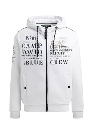 Witte zip-up hoodie van katoen, voorzien van gedrukt tekst en graphics. Inclusief zakken en trekkoorden op de capuchon.