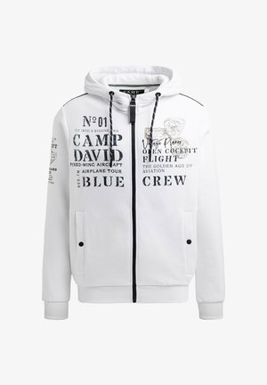 Witte zip-up hoodie van katoen, voorzien van gedrukt tekst en graphics. Inclusief zakken en trekkoorden op de capuchon.