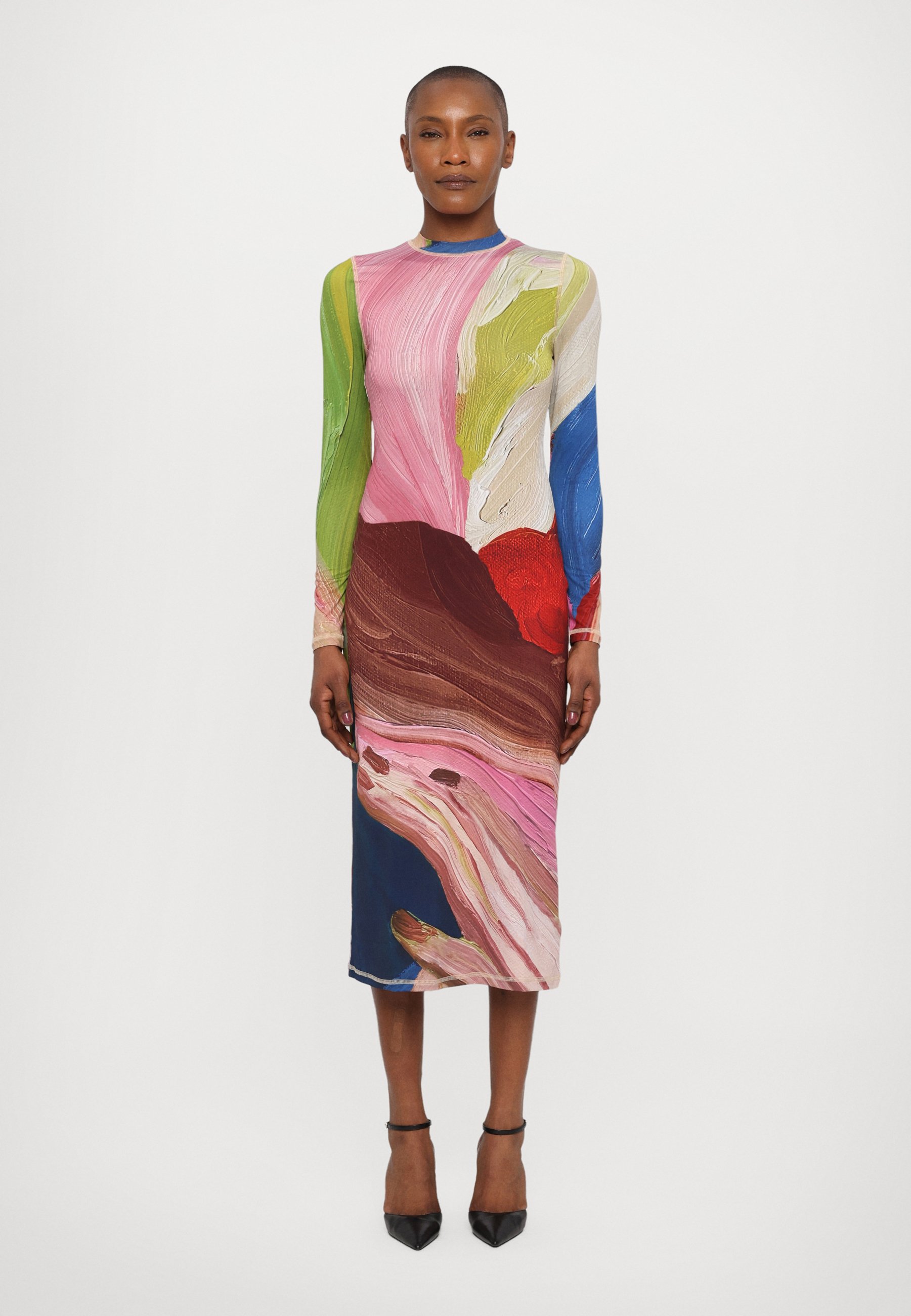 knee length dresses for ladies Jess Crepe Midi Dress in Multi Ikat Bloom Charcoal main image 0