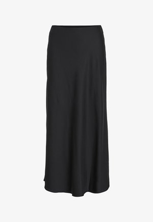 Schwarzer Maxirock aus glattem, leichtem Stoff. Verfügt über eine einfache A-Linien-Silhouette mit leicht ausgestelltem Saum und ohne sichtbare Verschlüsse.