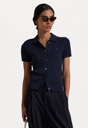CABLE COTTON SHORT SLEEVE POLO CARDIGAN - Neuletakki - hunter navy