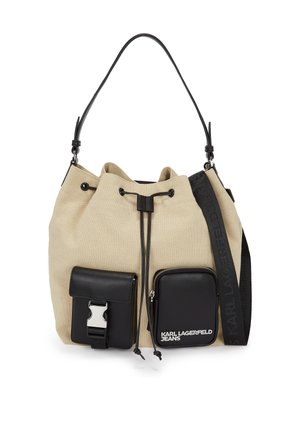MIXED BUCKET BAG - Handtas - beige/black