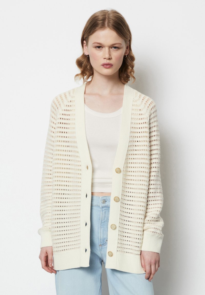 Strickjacke - Waffel - weiß
