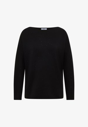 Maglione nero con maniche lunghe, scollatura rotonda e piccoli accenti argentati sparsi. Tessuto morbido con polsini e fondo a coste.