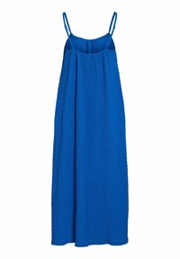 Robe maxi bleue texturée sans manches avec fines bretelles et coupe ample et fluide.