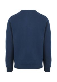 Navyblauwe sweatshirt met lange mouwen, ronde halslijn en ribgebreide manchetten. Zachte stoftextuur, eenvoudig ontwerp, geen zichtbare patronen of accenten.