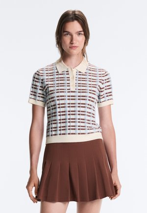 OYSHO, SHORT-SLEEVED CHECK KNIT POLO SHIRT - Polo - pale ecru
