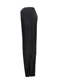 Pantalon noir plissé avec taille élastique, montré de côté sur fond blanc.