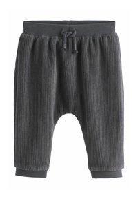 Halli ribidega dressipüksid elastse vöökohaga, reguleeritava nööriga ja pitsiga sääreotsad. Pehme tekstuuriga, millel on vertikaalsed triibud.