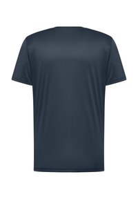 T-shirt à manches courtes bleu marine avec col rond, fabriqué dans un tissu léger et lisse, à coupe regular et sans motifs ni accents visibles.