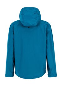 Vandeniui atspari striukė ryškiai turkio spalvos. Turi gaubtą, ilgus rankovės ir tiesią iškirptę. Lygus paviršius su minimaliais siūlių detalėmis.