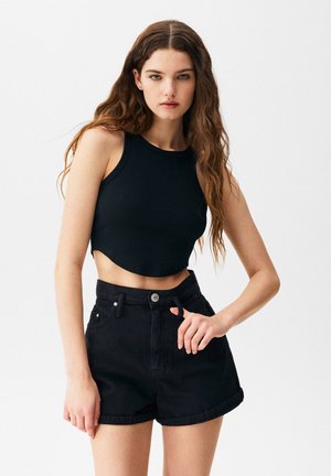 HIGH WAIST PAPERBAG - Szorty jeansowe - mottled black