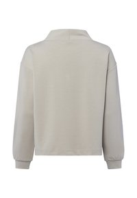 Lichtgrijze sweatshirt met kraag, ruime pasvorm, lange mouwen en elastische boorden. Gladde textuur en gestikte details op de achterkant.