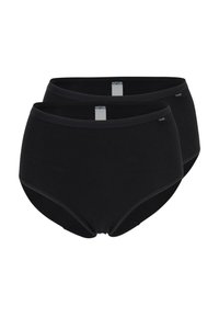Mutande nere in cotone a vita alta, con una texture liscia, elastico in vita, confezione da due e design minimalista senza fantasie.