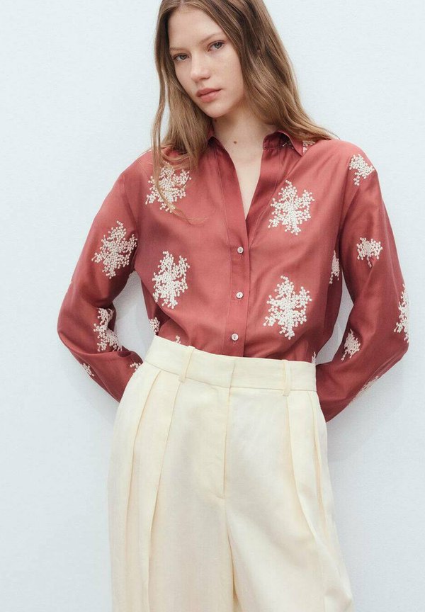EMBROIDERED SEMI-TRANSPARENT  - Button-down blouse - orange
