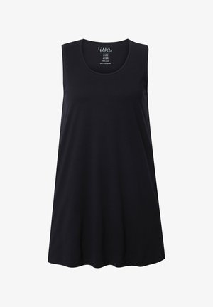 Top senza maniche nero realizzato in morbido cotone con scollo rotondo e una vestibilità rilassata e fluida. Nessun motivo visibile o dettagli metallici.