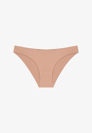 Nude bikini brief made from smooth fabric, featuring a low-rise design and seamless edges for comfort. Simple and clean in style.