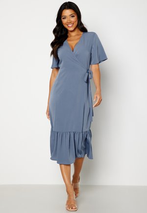 BUTTERFLY SLEEVE WRAP FLOUNCE DRESS - Jurk - blue