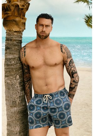 IUMAN Intimissimi, MOSAIC PRINT WITH BOTTLE OPENER - Badeshorts - blue off-white black