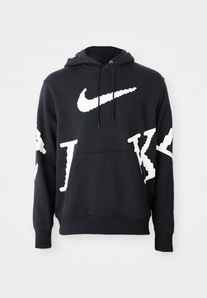 Felpa nera con cappuccio realizzata in morbido tessuto, con grande logo Nike bianco e grafiche testuali di dimensioni varie sulla parte anteriore e sulle maniche.