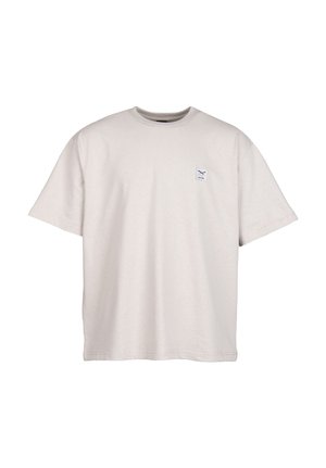 Off-White Kurzarm-T-Shirt mit Rundhalsausschnitt und kleinem quadratischem Logo-Patch mit gekreuzten Werkzeugen auf der linken Brust.