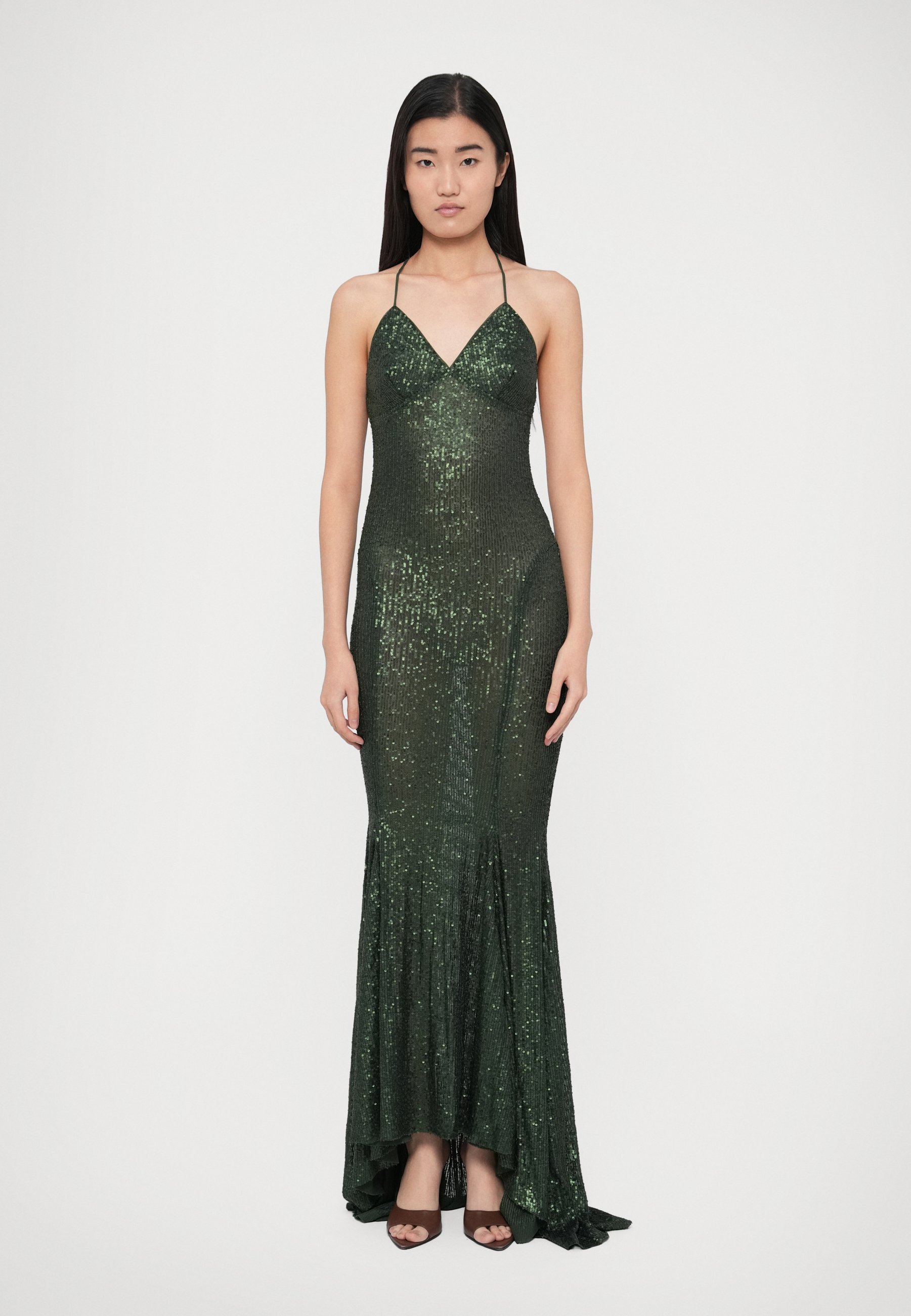 Norma Kamali LOW BACK MERMAID FISHTAIL GOWN - Maxi dress - dark emerald/dark  green
