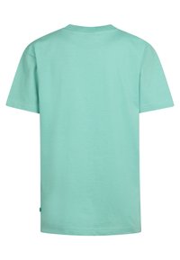 Mintgroen T-shirt met korte mouwen, gemaakt van zacht katoen. Ronde halslijn met netjes afgewerkte naden en zonder zichtbare logo's of afbeeldingen.