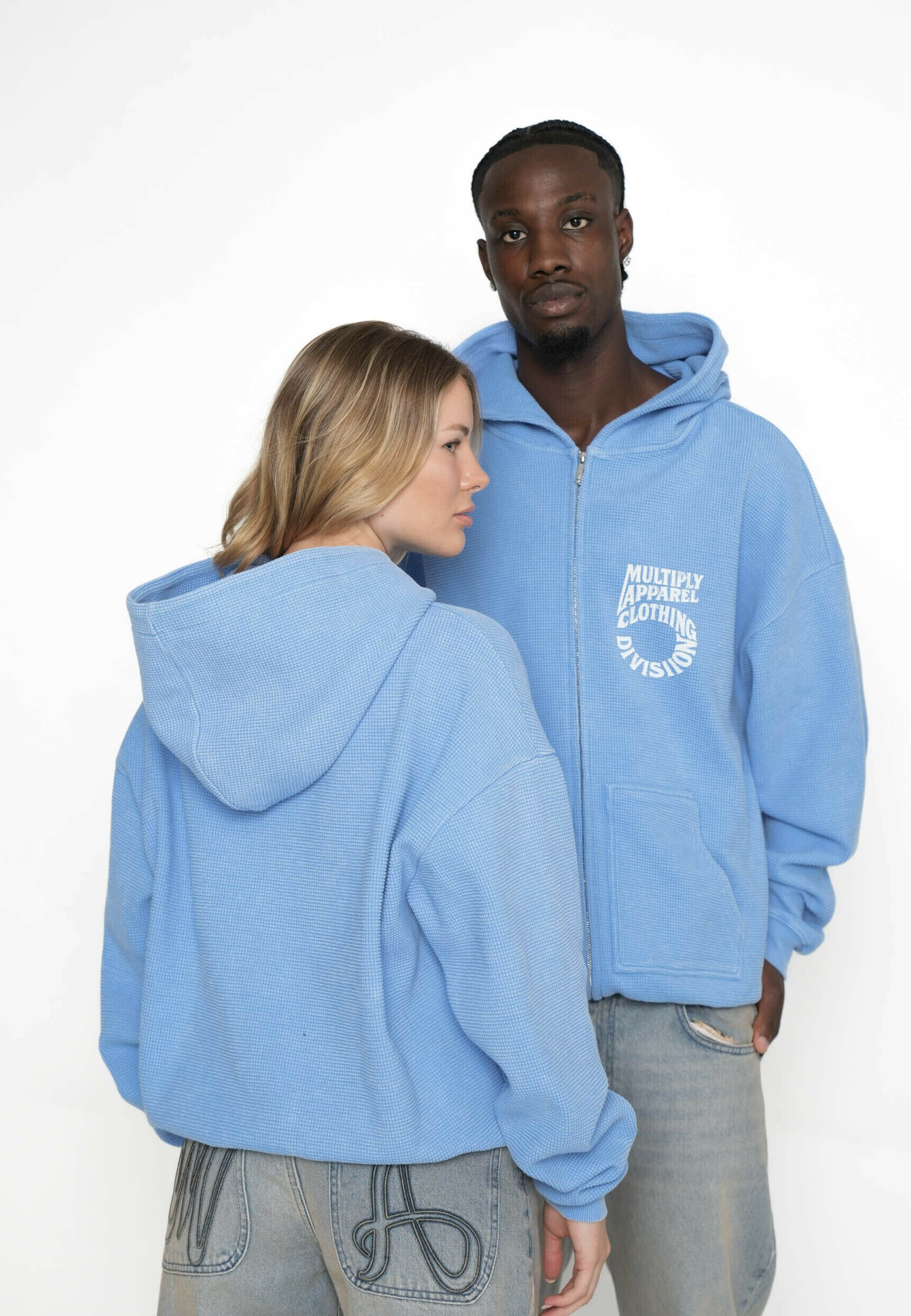 Multiply Apparel HOODIE WAFFLED - Zip-up sweatshirt - azurine