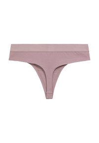 Mauve bawełniane majtki typu thong z niskim stanem, szerokim pasem, widocznymi szwami i miękkim, elastycznym materiałem.
