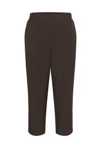 Bruine cropped broek met een elastische tailleband en een gladde stofstructuur, met zijzakken en een rechte pijpdesign.