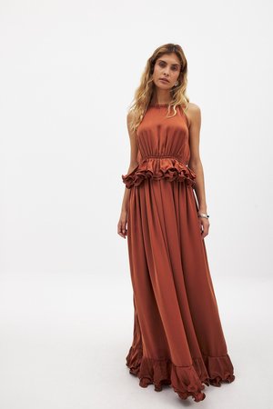 FLOUNCE WAIST HALTERNECK - Maksimekko - rust