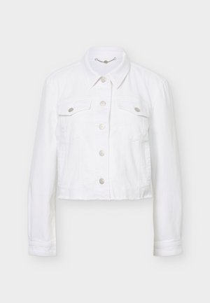 Λευκό τζιν μπουφάν με μακριά μανίκια, κούμπωμα με ασημένια κουμπιά, δύο τσέπες στο στήθος με καπάκια και κλασικό γιακά.