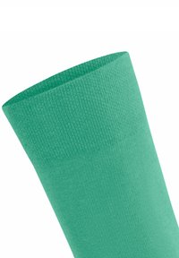 Grüne Baumwollsocke mit glatter Textur und geripptem Bündchen, die eine einfarbige Darstellung ohne Muster oder Verzierungen zeigt.