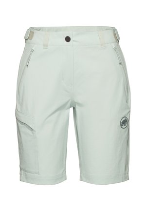 Lichtgrijze knielange shorts met ritssluitingen aan de voorkant, zijzak met klep, verstelbare taillebanden en een klein mamutlogo op het rechterbeen.
