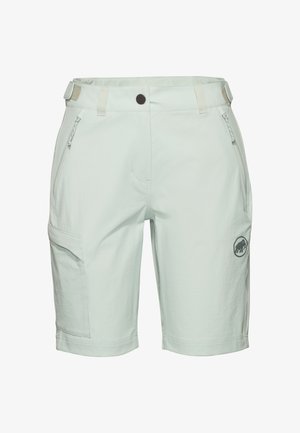 Lichtgrijze knielange shorts met ritssluitingen aan de voorkant, zijzak met klep, verstelbare taillebanden en een klein mamutlogo op het rechterbeen.