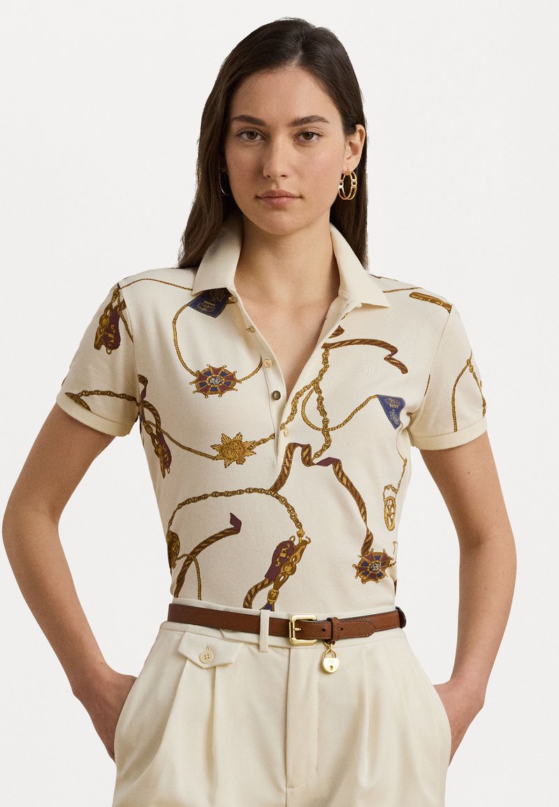 Lauren Ralph Lauren BELTING PRINT STRETCH PIQUÉ POLO SHIRT - Polo shirt - cream/multi-colored