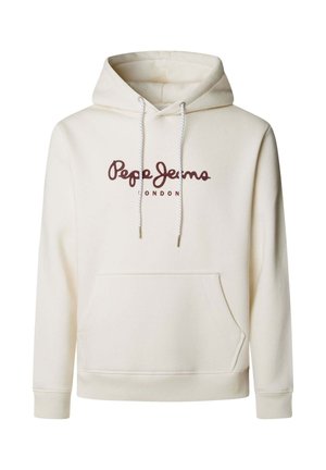 Cremefärgad huvtröja av mjukt tyg, med framficka, dragsko i huvan och maroon "Pepe Jeans London"-logotyp.