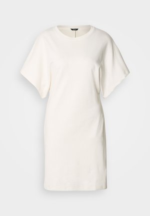Witte oversized t-shirt jurk gemaakt van zachte katoen. Heeft een ronde halslijn en korte mouwen, met een rechte zoom en minimalistisch ontwerp.