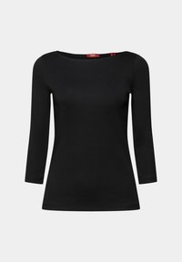 Czarny, długi rękaw z bawełny, z wycięciem w kształcie łódeczki, dopasowany na ramionach i z rozszerzanym dołem. Gładka tekstura, bez wzorów lub akcentów.