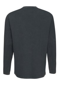 Mørkegrå langærmet skjorte med rund halsudskæring, lavet af et blødt materiale, med et enkelt design og lige snit i kanten.