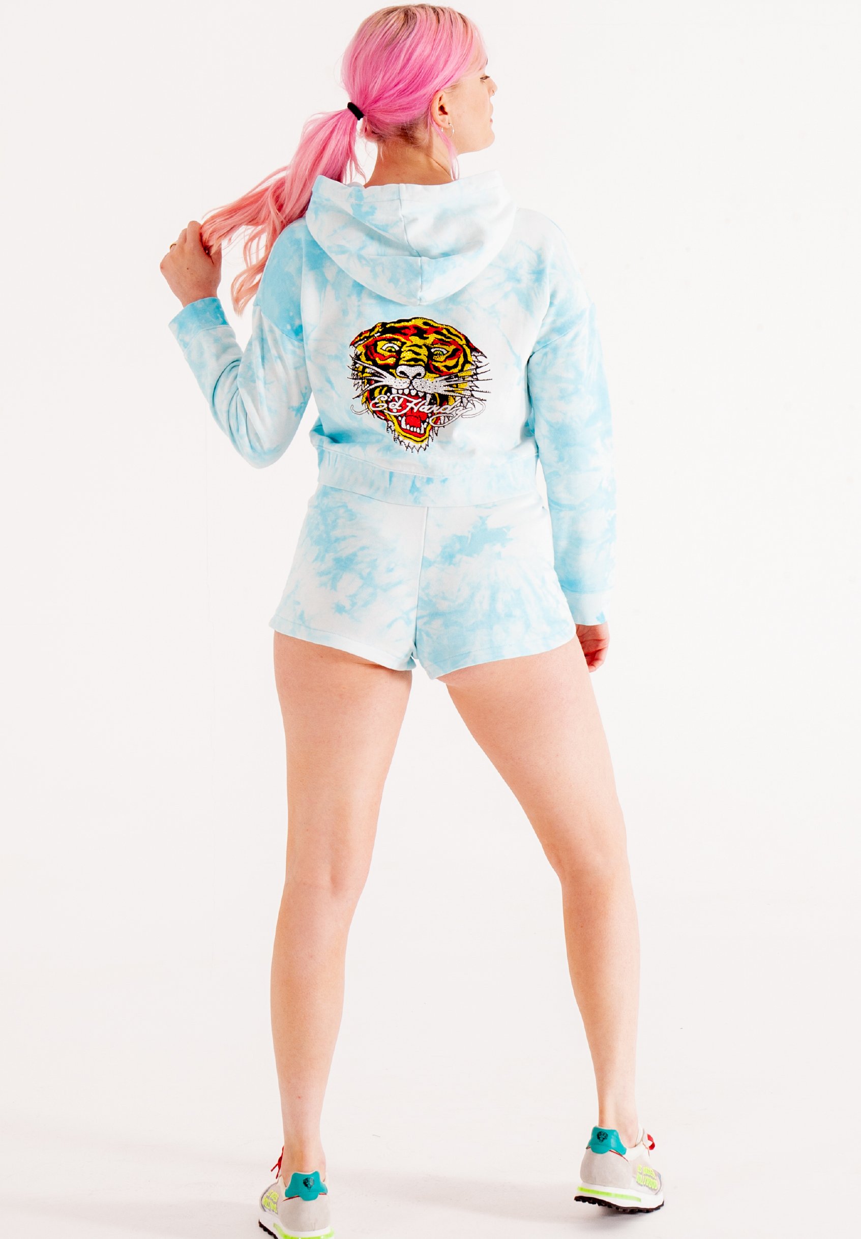 Ed Hardy LOS-TIGRE CROP - Hoodie - turq 