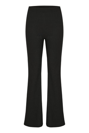 Black flared pants made of stretchy fabric. Featuring a smooth waistband and a fitted shape that gradually widens towards the hem.