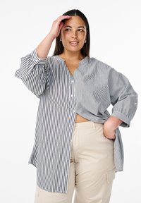 Zizzi GESTREIFTE MIT 3/4-ÄRMELN - Tunica - black w. wh.stripe