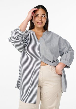 Zizzi GESTREIFTE MIT 3/4-ÄRMELN - Tunica - black w. wh.stripe