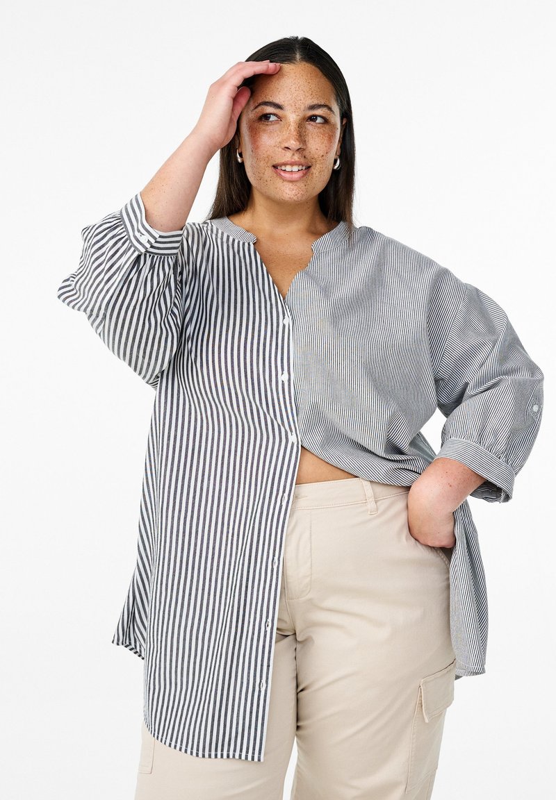 Zizzi GESTREIFTE MIT 3/4-ÄRMELN - Tunica - black w. wh.stripe